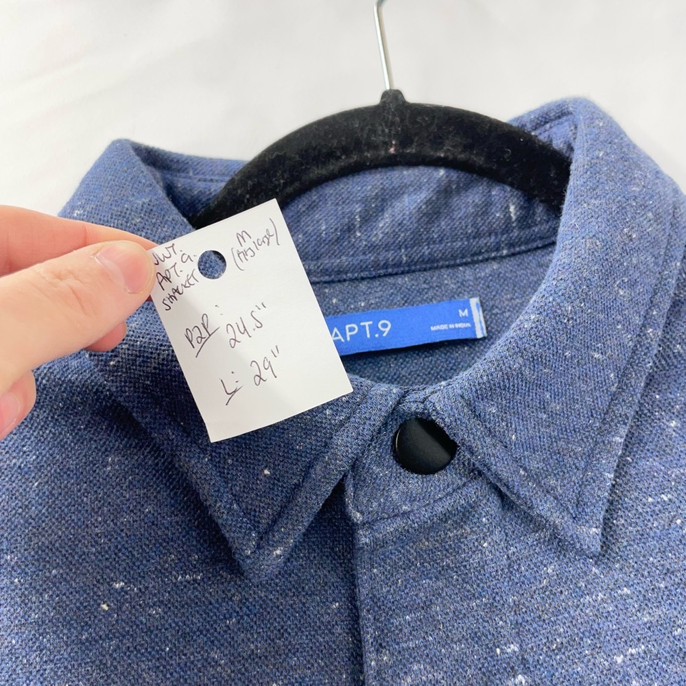 NWT APT.9 Men’s Shirt Jacket Size Medium Heathered Dark Blue Snap Buttons - Picture 3 of 7